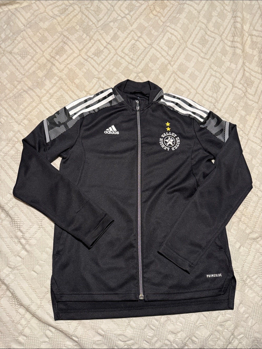 adidas Black Kids Full-Zip Soccer Track Jacket with White Stripes
